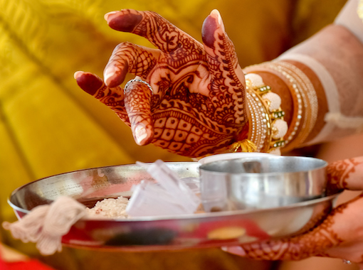 Henna ink for Indian wedding Hands painted with henna ink in Indian wedding ritual