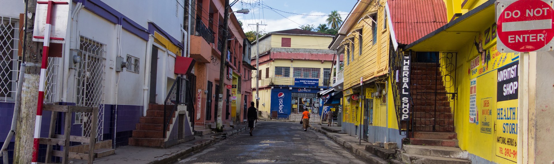 Typical Jamaican street with its diversity of colors.